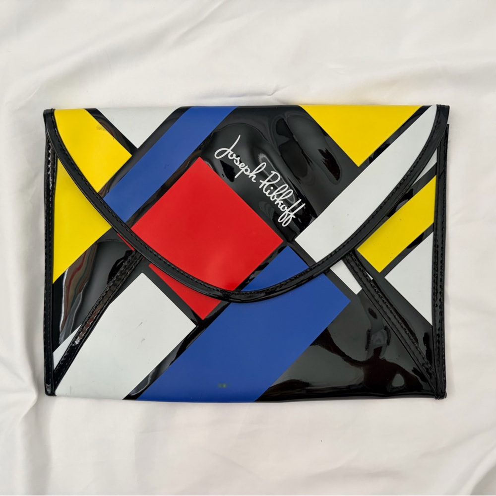 Joseph Ribkoff Graphic Patent Leather Envelope Clutch in Primary Color Blocks